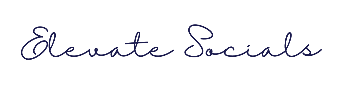 Stylized handwritten text saying 'Elevate Socials' in dark blue.