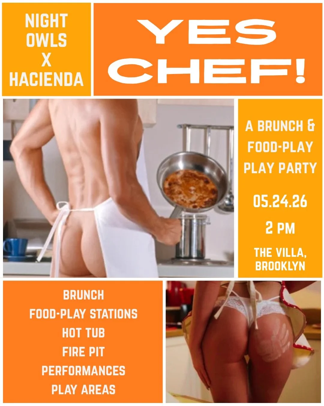 🧑&zwj;🍳 Step into Yes Chef!, where brunch gets a little bolder and every little bite is part of the experience.

Enjoy...

- A delicious buffet brunch spread with Mimosas

- Hot Tub, Fire Pit, and Backyard

- Beats to keep you moving

- Engaging ho