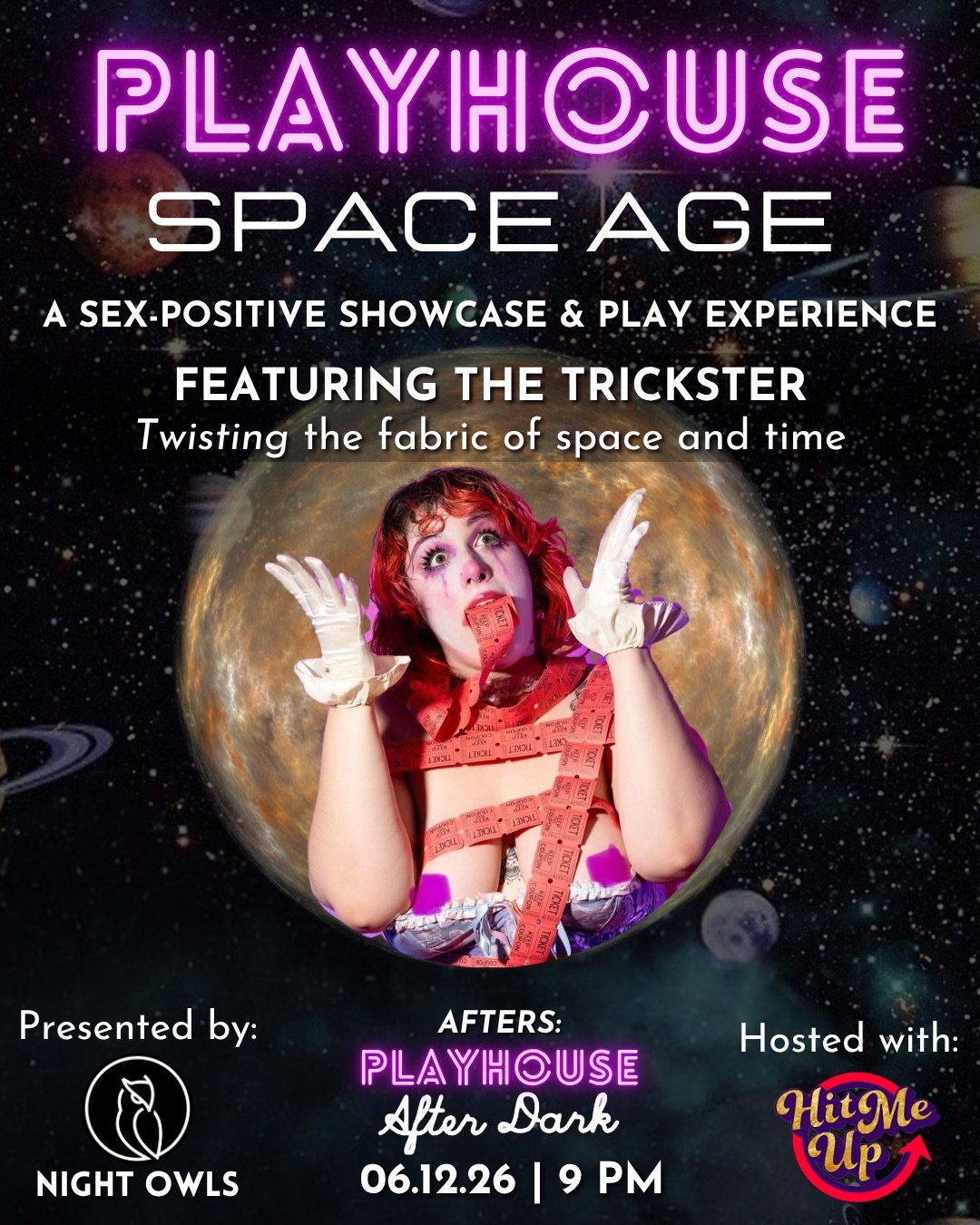 Transforming the ordinary into the extraordinary through mesmerizing bubble interactions, playful balloon artistry, and moments of cosmic wonder.

@thetrickster_bruises enters Playhouse: Space Age on June 12th!

Step into a retro-futurist dream where