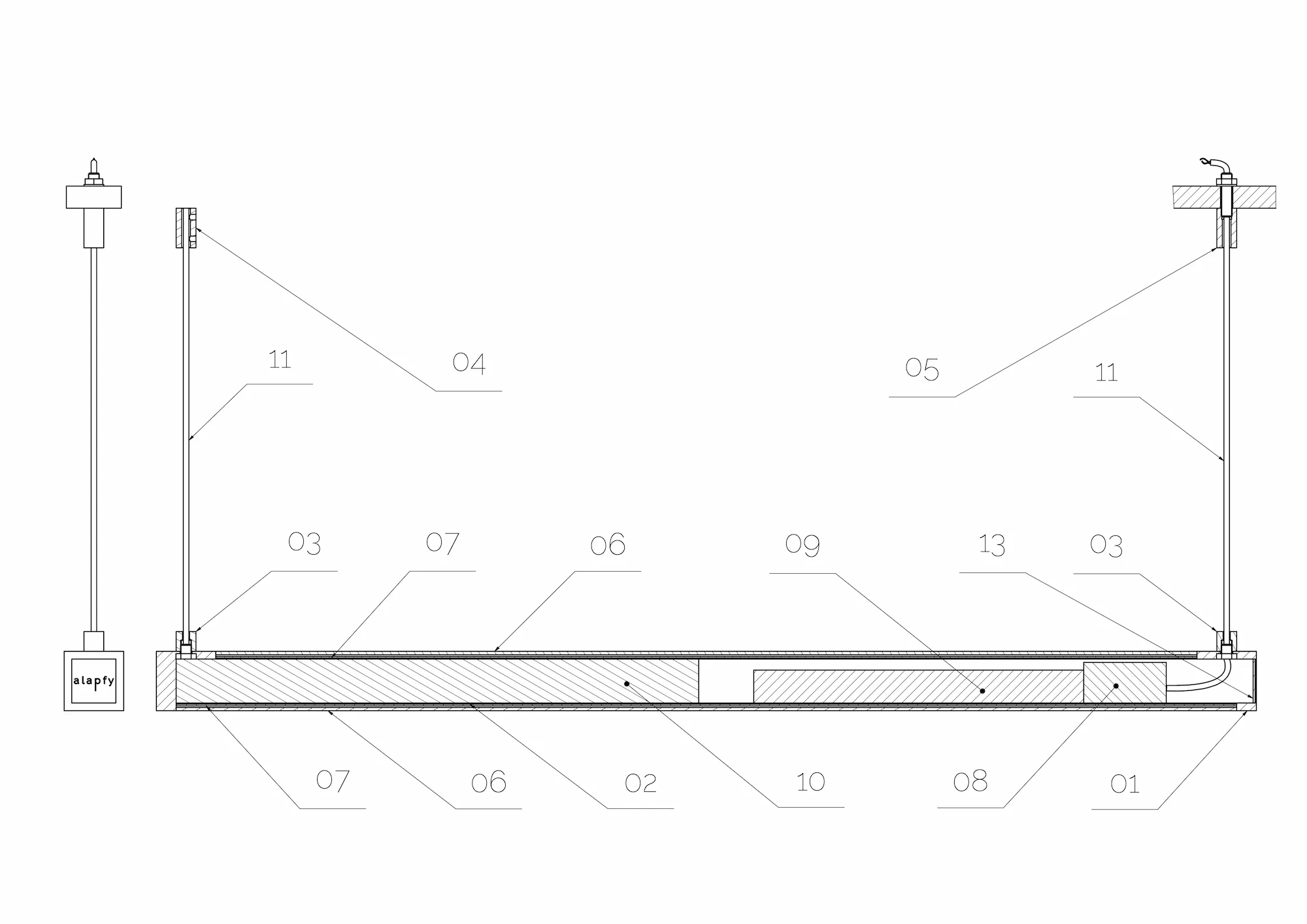 Technical drawing or blueprint with numbered labels and lines indicating measurements and structural details.