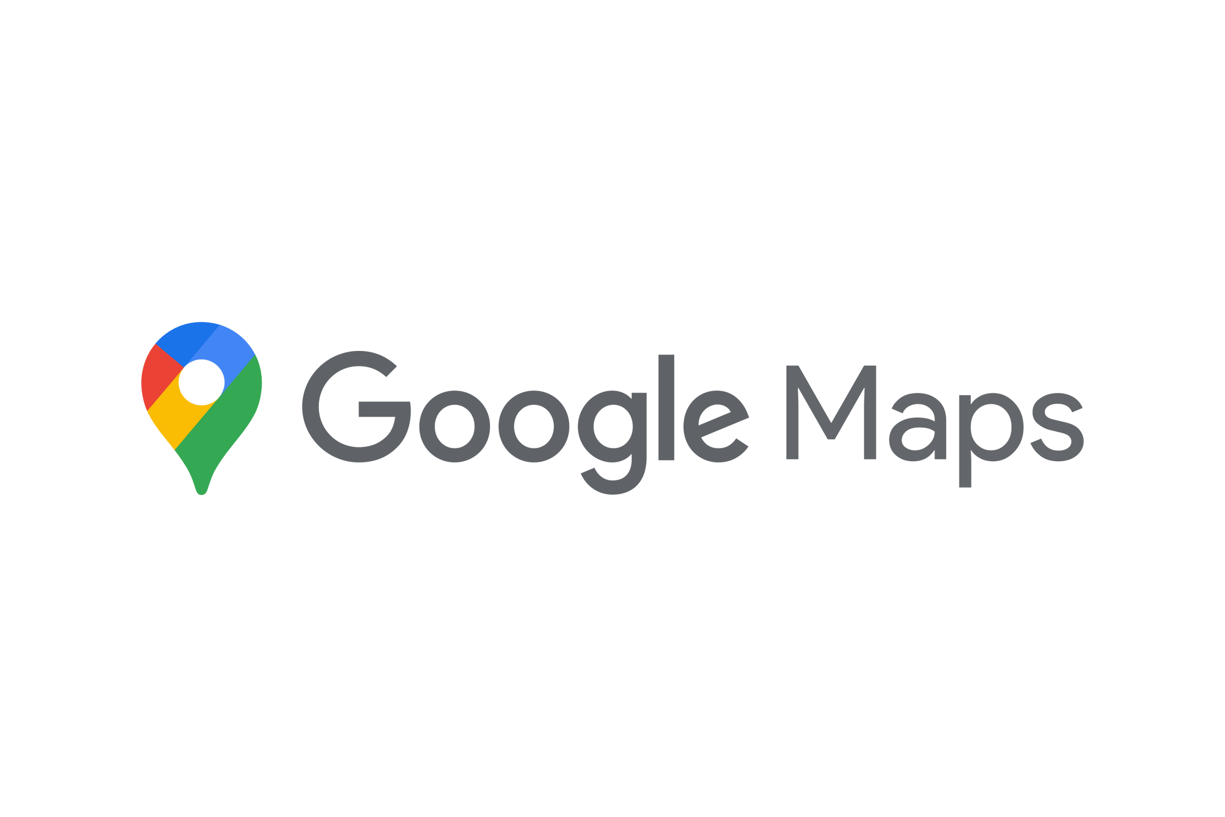 Google Maps logo with multicolored map pin icon and gray text