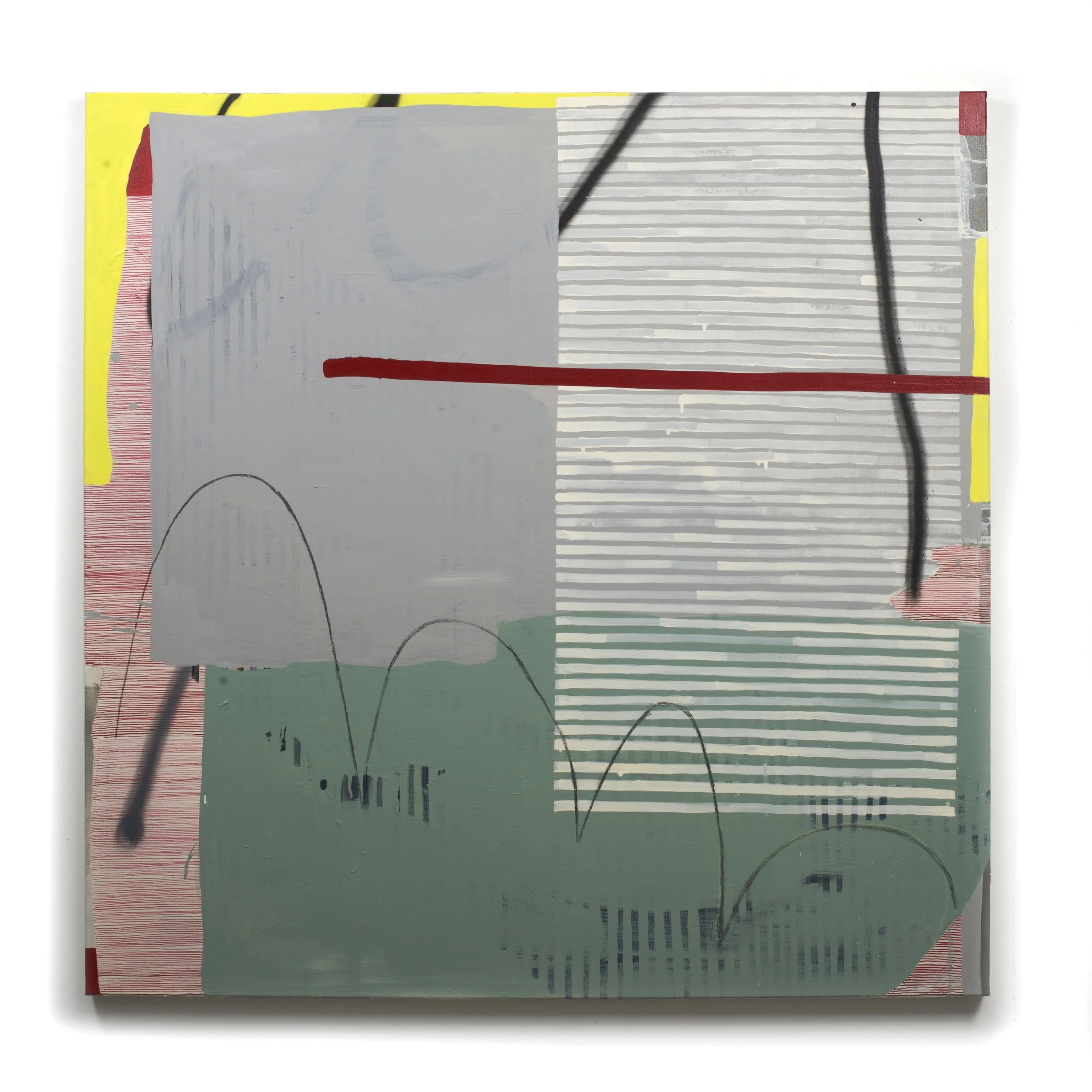   Skeeter , 2017,  acrylic, aerosol, graphite, and latex on canvas, 48 × 48".