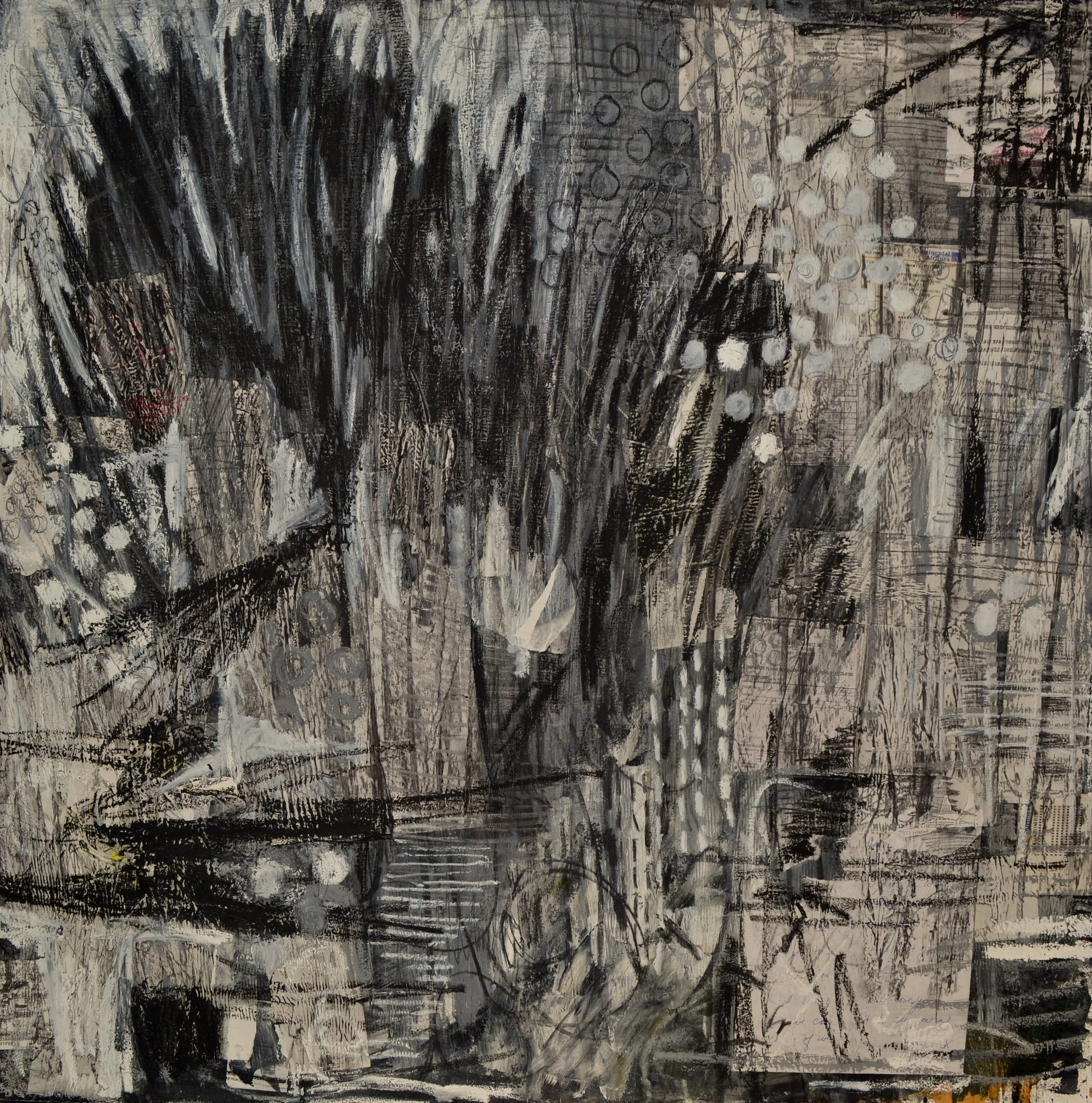   Untitled , 2013,  acrylic, oil pastel and collage on canvas, 40 × 40"