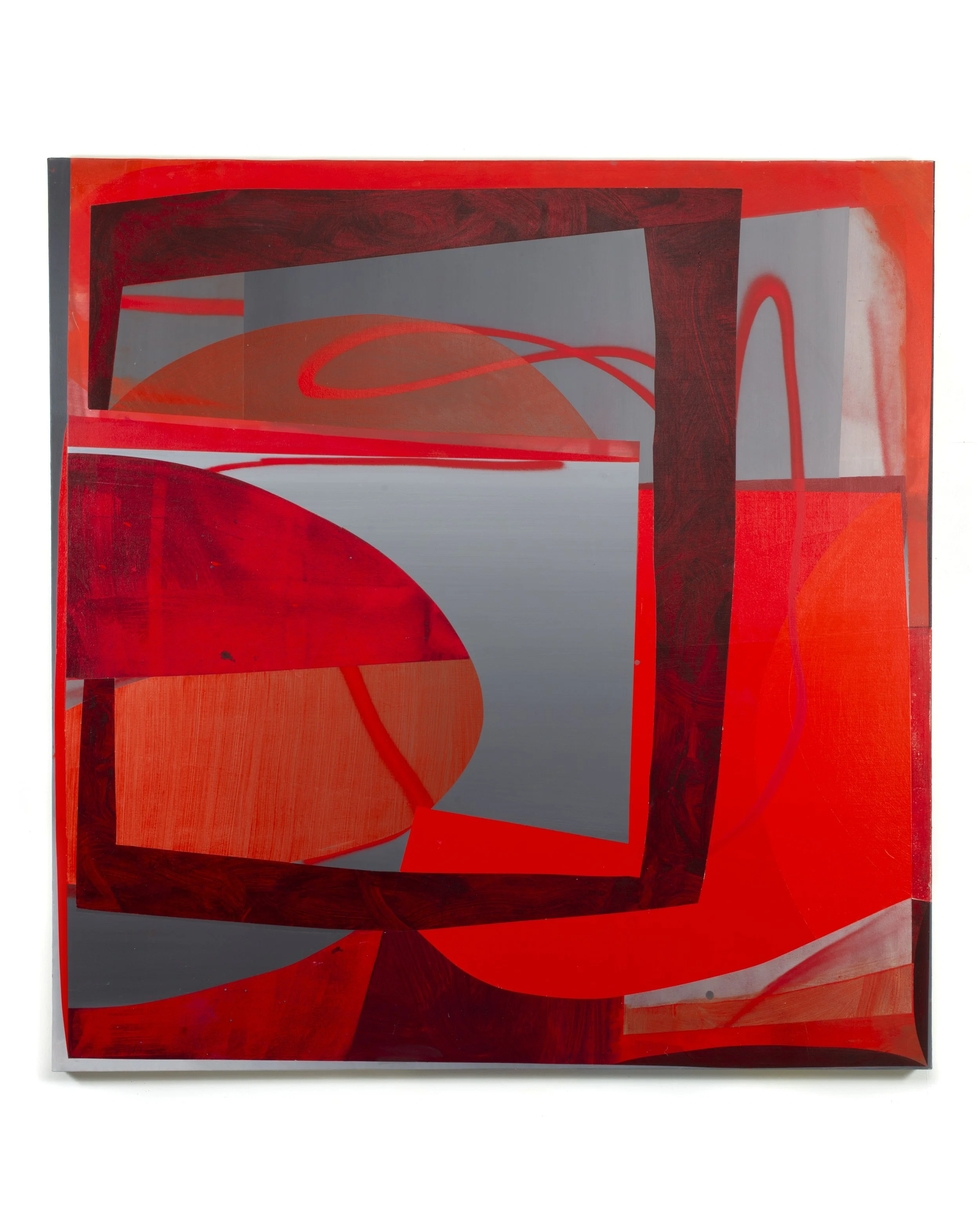   Untitled (Red) , 2017,  acrylic, aerosol, and latex on canvas, 70 × 68".