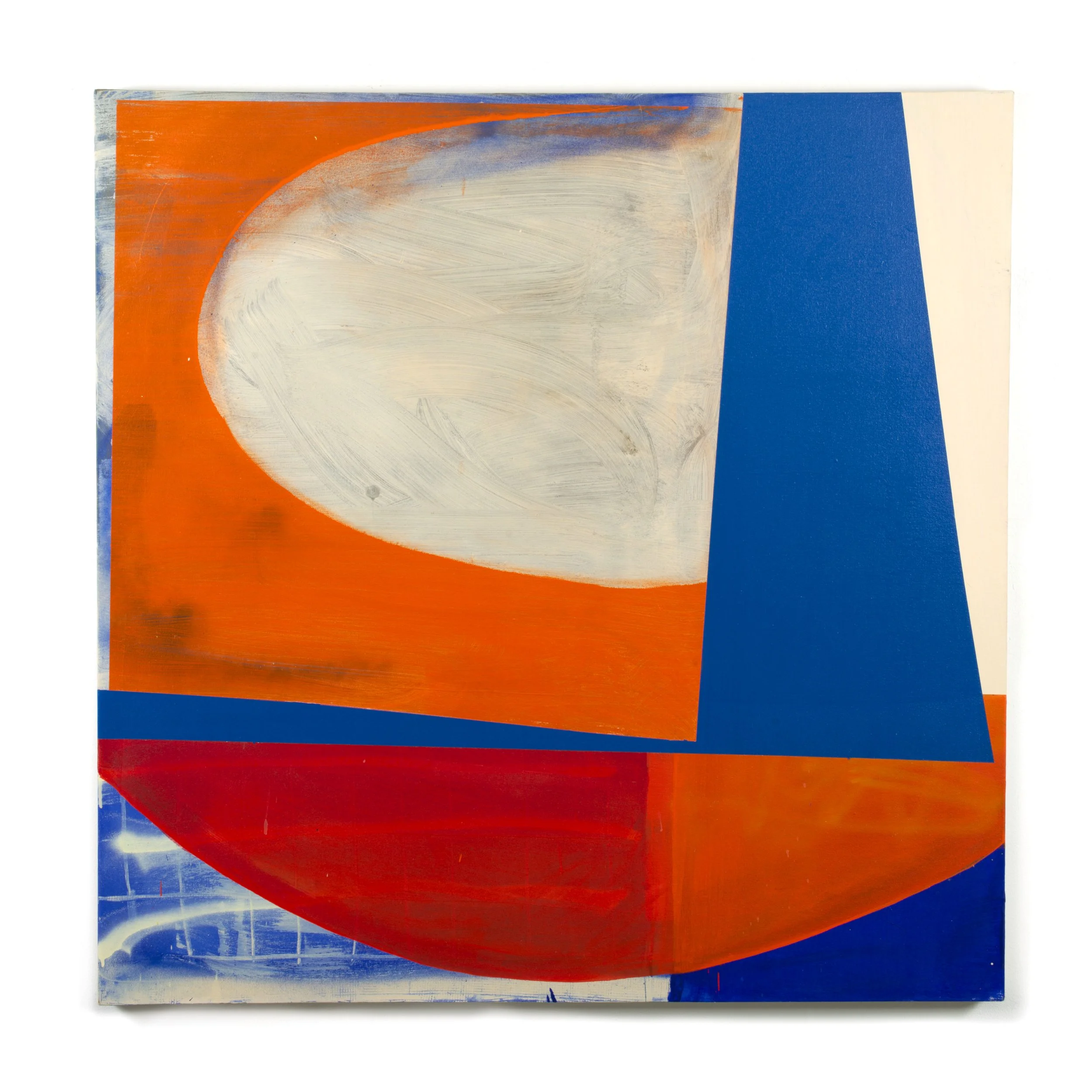   Untitled (Blue/Orange) , 2017,  acrylic and aerosol on canvas, 48 × 48". 