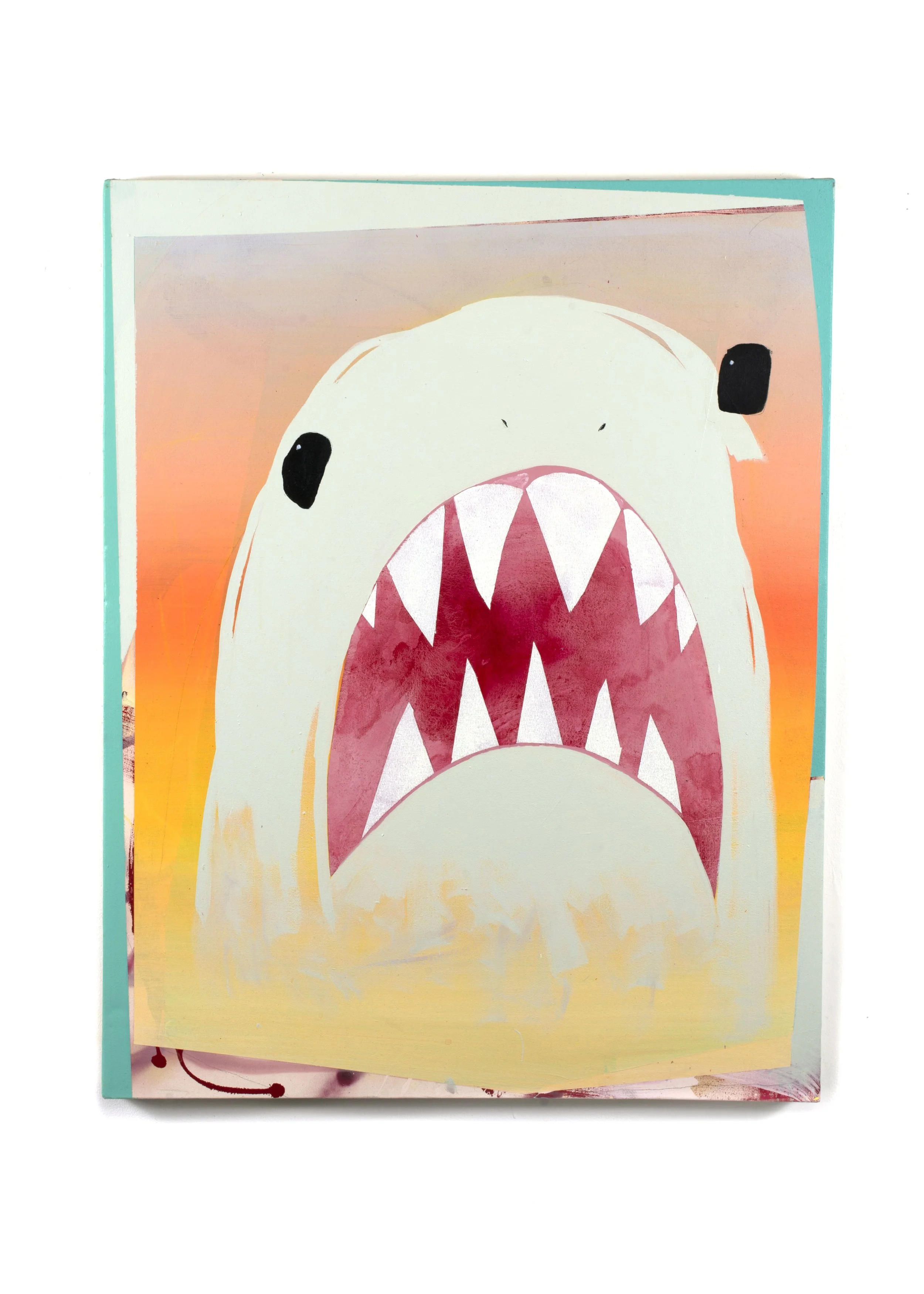   Predatory Fish 1 , 2017,  acrylic, aerosol, glitter, and latex on canvas, 42 × 33".