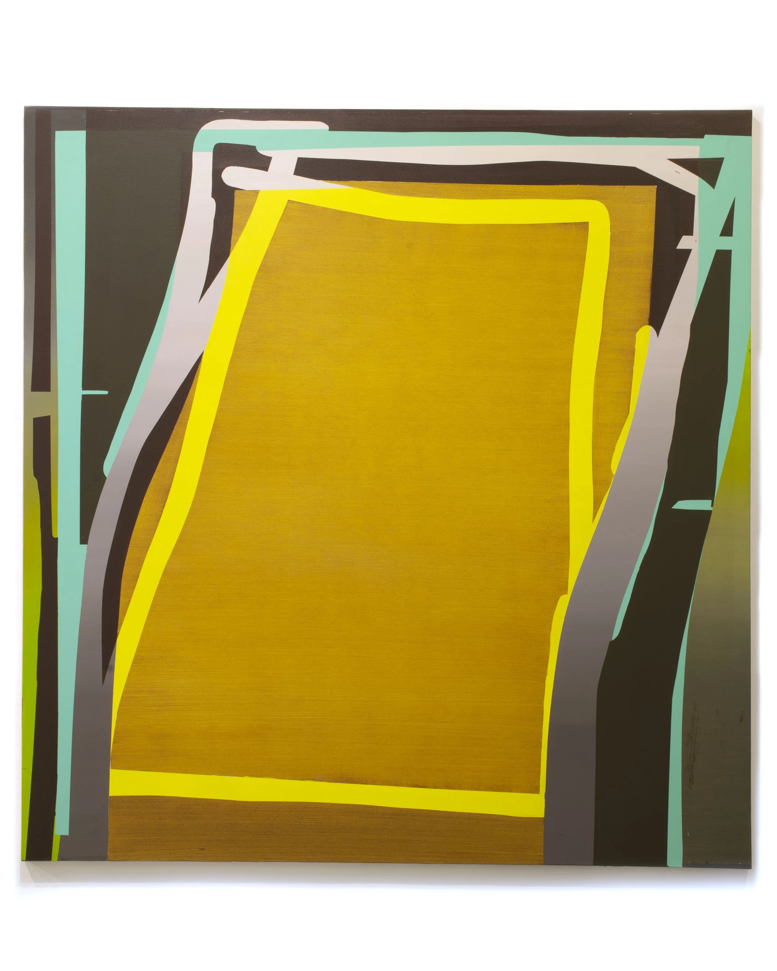   MINDFLAYER  , 2018, acrylic and latex on canvas, 80 × 83". 