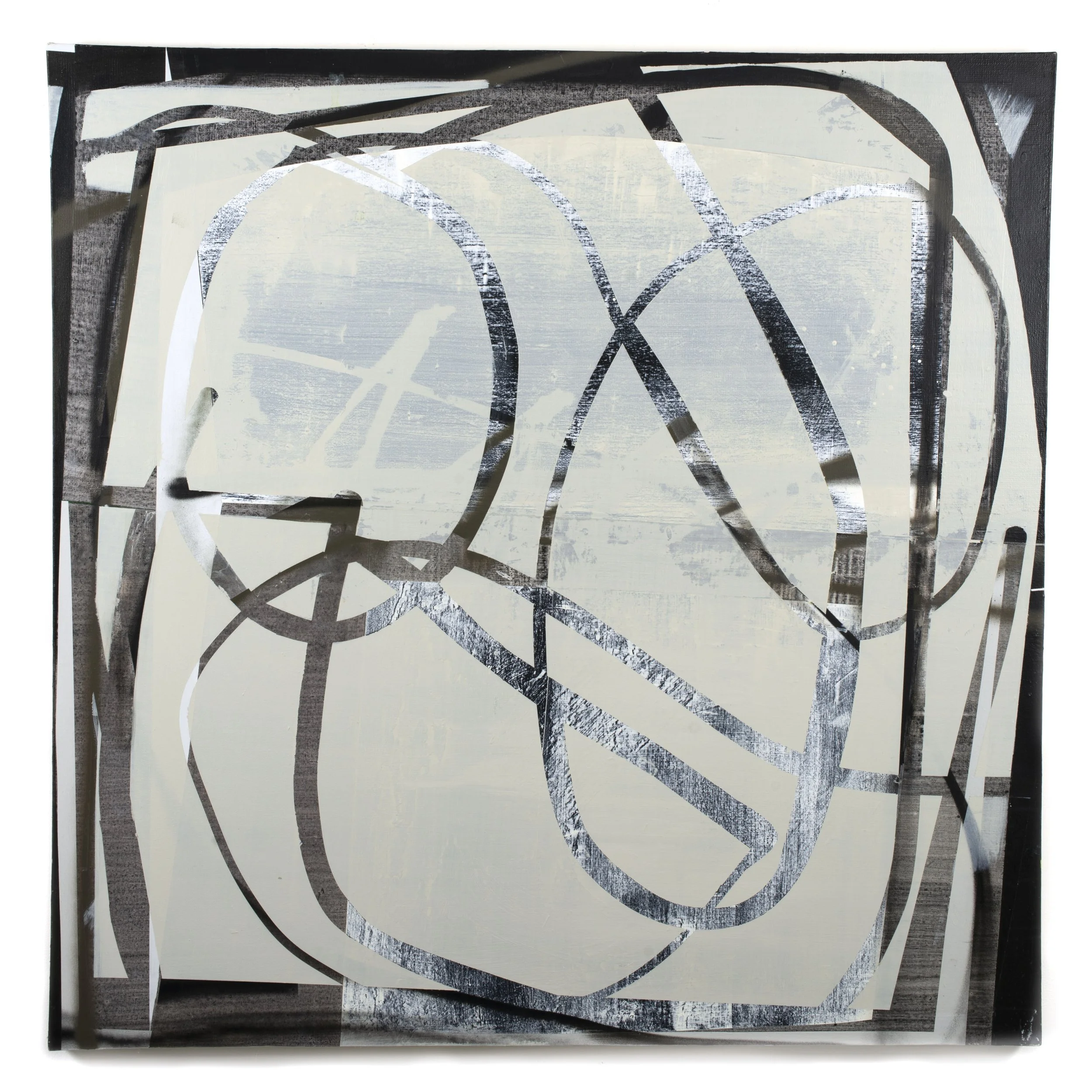   TV Boy  (sold), 2017,  acrylic, aerosol, and latex on canvas, 57 × 57".