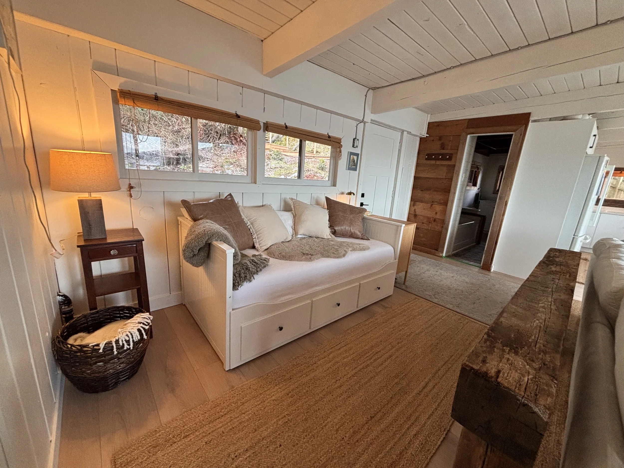 Daybed in SALT cabin that can be transformed into a king bed or used as a twin. Views to the front of the sea.