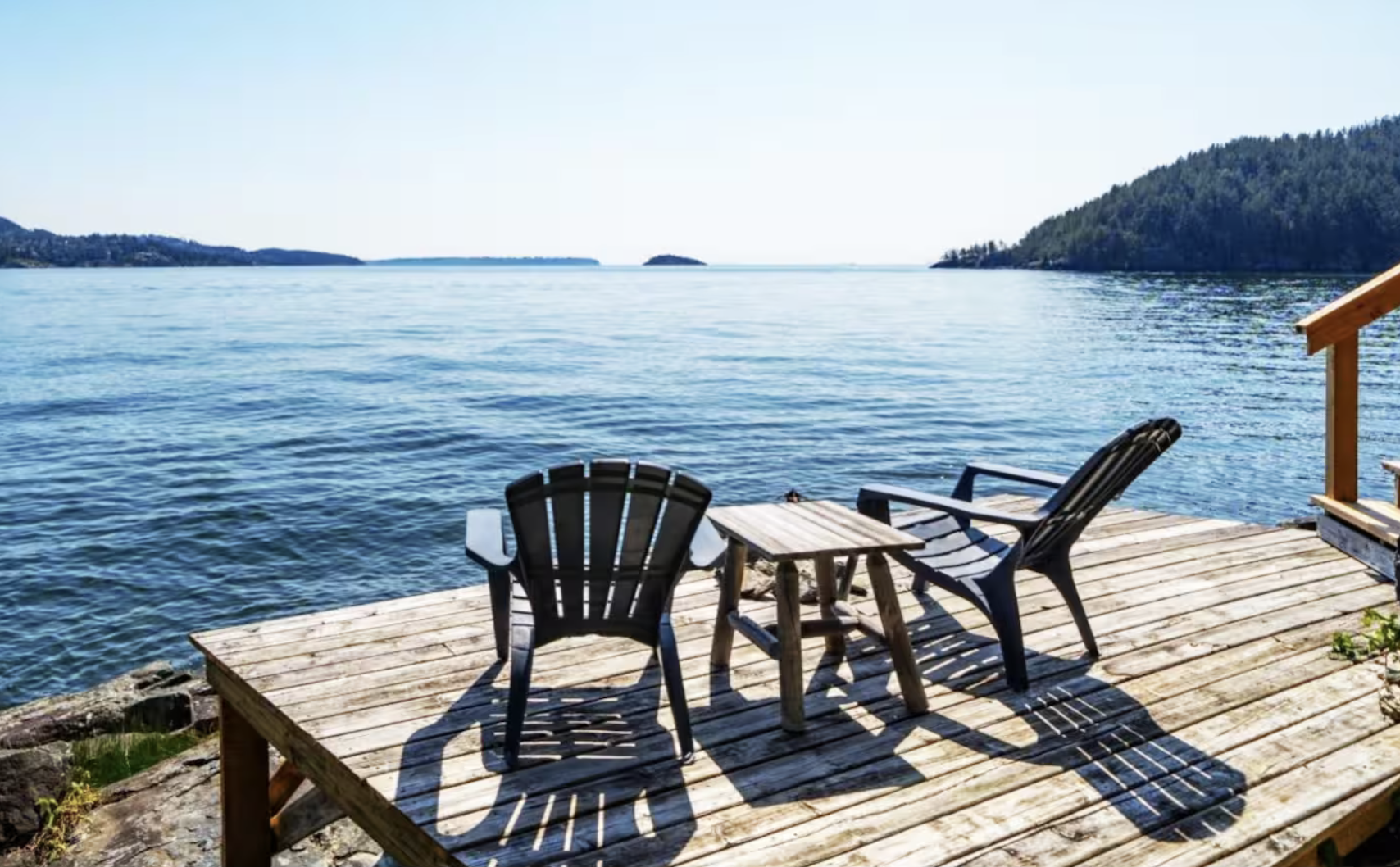 Lower deck right by the water. The ocean is deep near the shore here, so we often see whales breach within feet of the cabin and decks! 