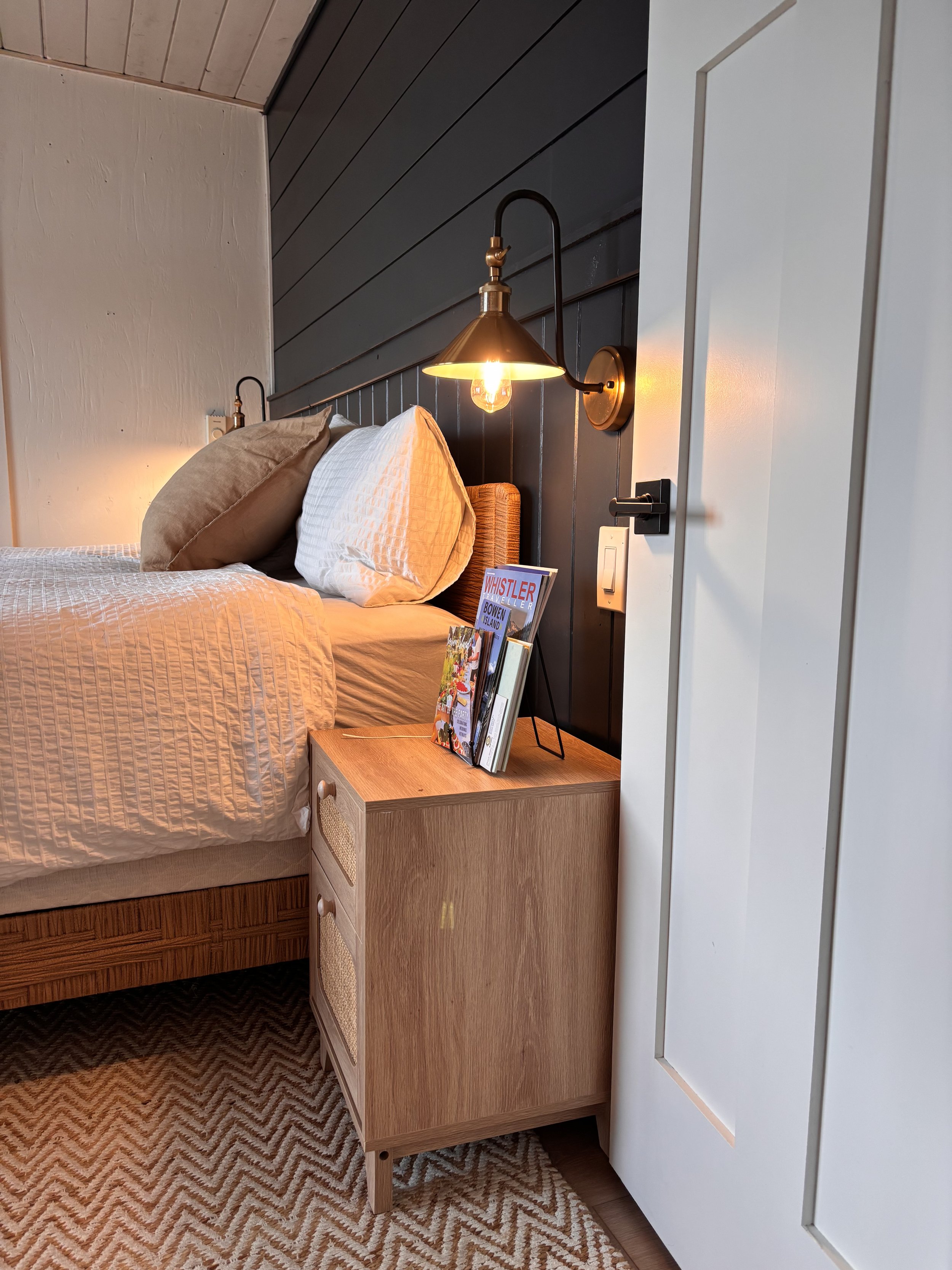 Master bedroom in the SALT cabin, with king bed and gorgeous views.