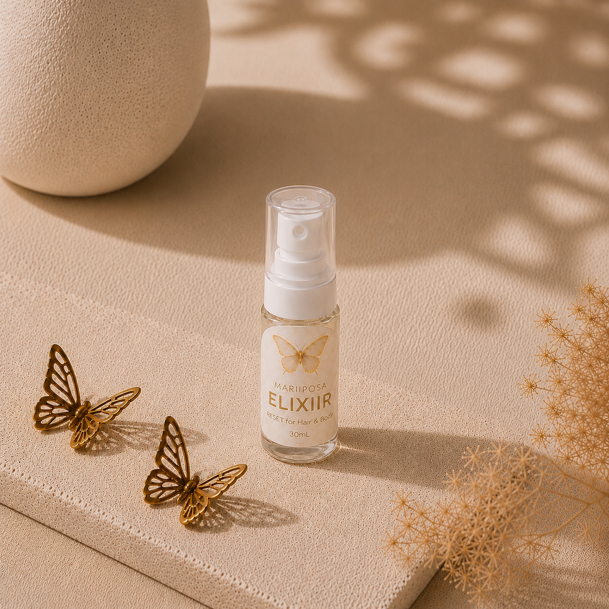ELIXIIR™ Hair + Body Mist: Reset for Self is a wearable RESET ritual for skin, hair, and aura. Designed as a soft fragrance veil, this fine mist layers effortlessly into your daily routine, surrounding you in a comforting, elevated scent experience t