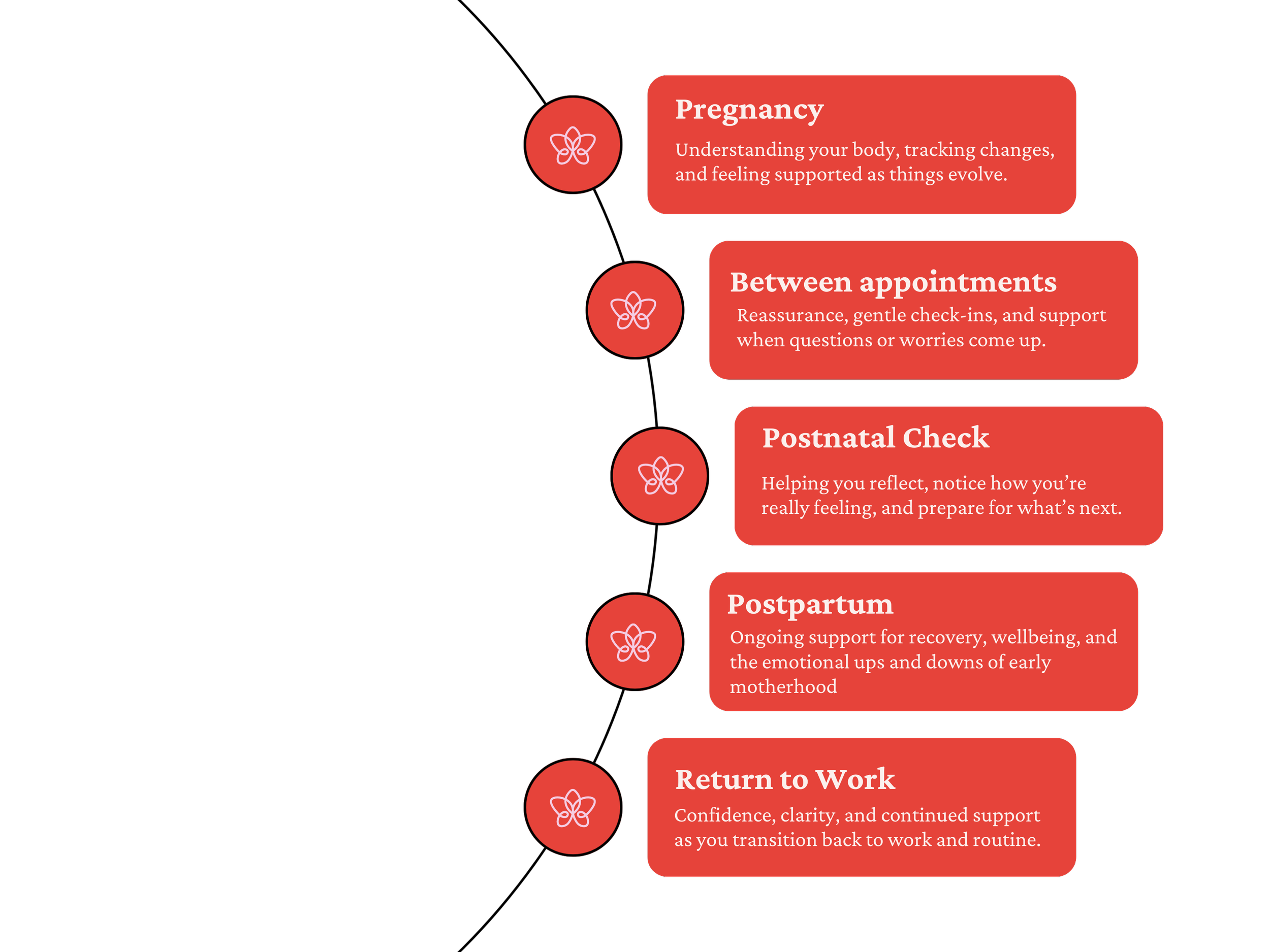 Pregnancy to postpartum support timeline.