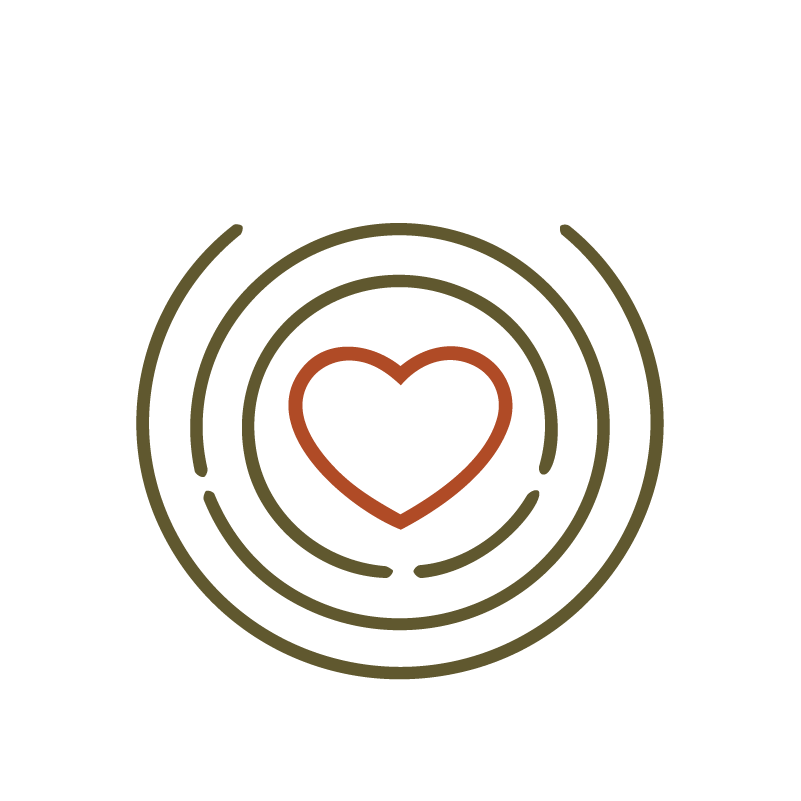Line drawing icon of a heart with circular shapes surrounding it