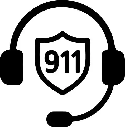 A headset with a microphone surrounding a shield with '911' written inside.