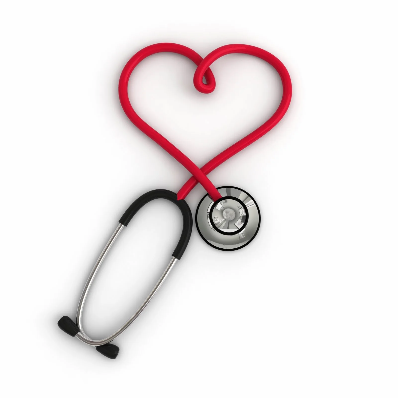 A stethoscope with red tubing shaped into a heart, symbolizing healthcare and love.