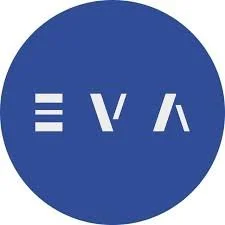 Blue circle with white stylized text 'EVA' inside
