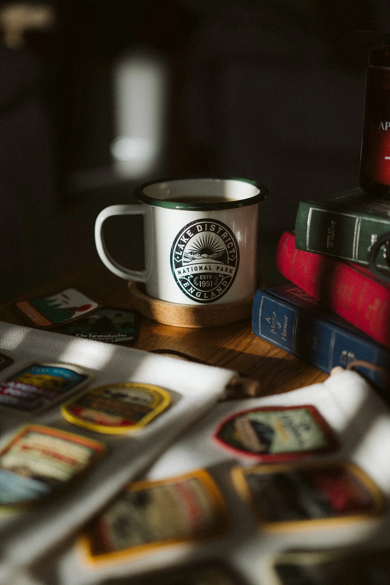 Adventure Patch company enamel mug and patches