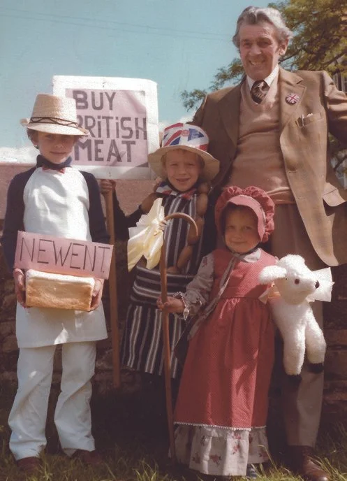Albert Heath with grandchildren Philip, Stuart and Georgina in fancy dress for the Queen's Silver Jubilee, 1977
