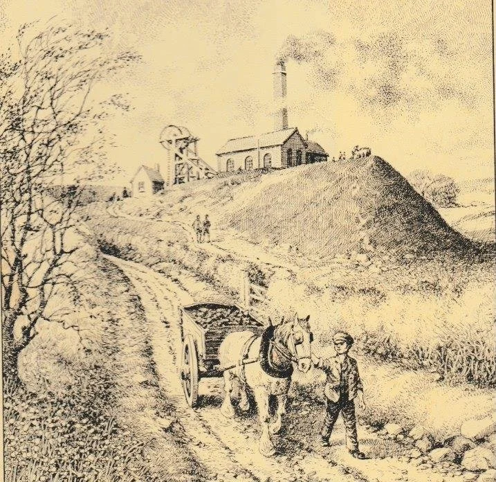 Illustration of the coal mine at Oxenhall by Michael Blackmore