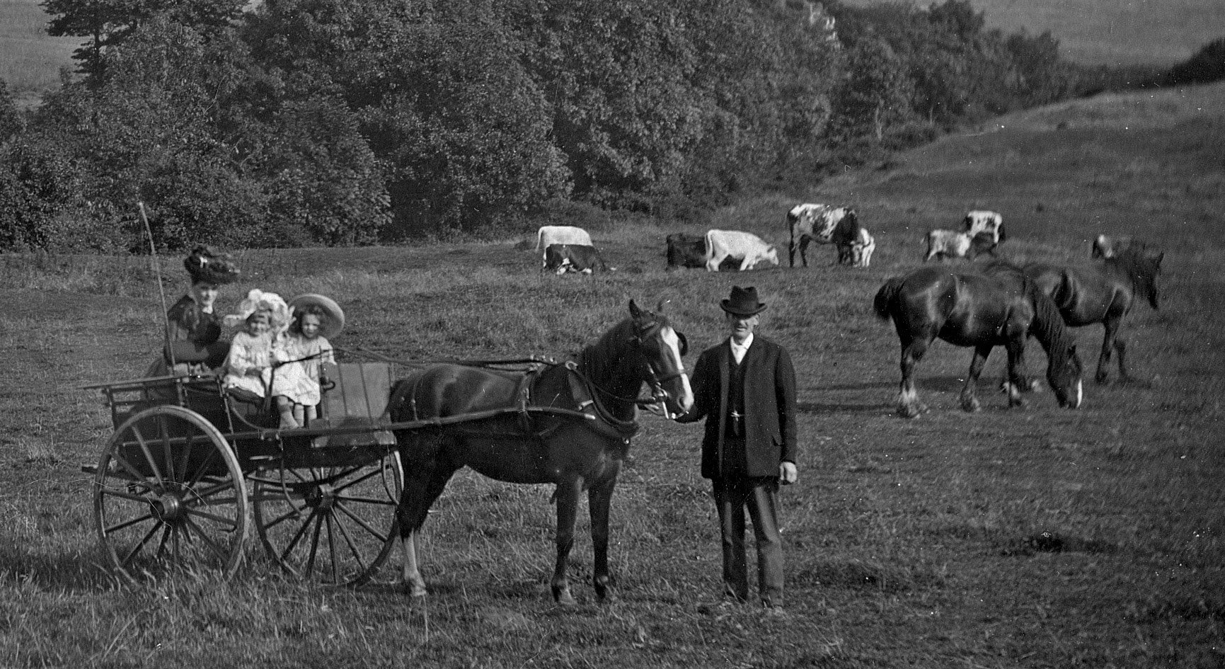 George Goulding with his wife and two daughters at Holders Farm near the canal - daughter Mabel married Alfred Cracknell 