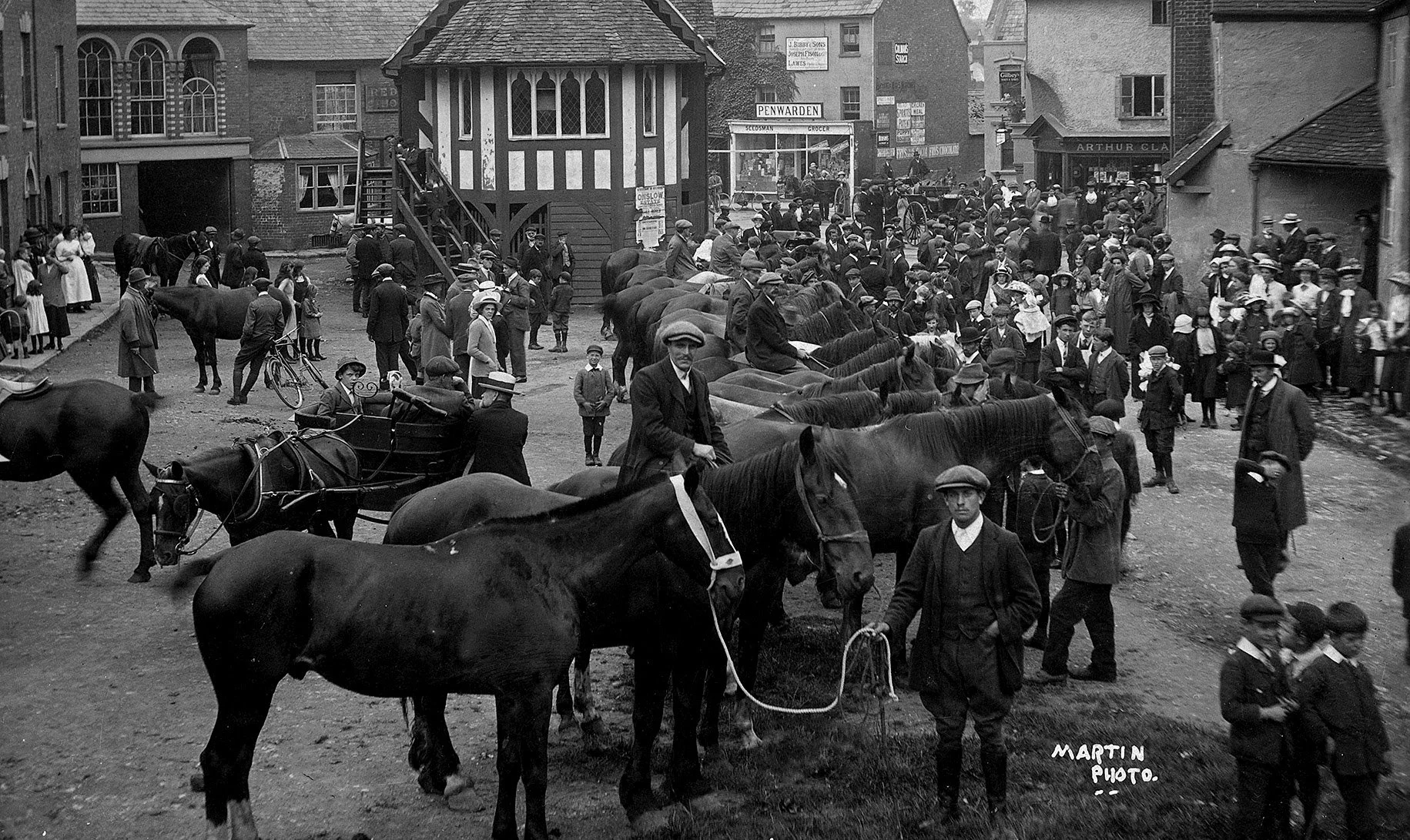 5 August 1914 in Newent Market Square - the day after war was declared - all farmers were urged by the War Office to sell any horses they could spare