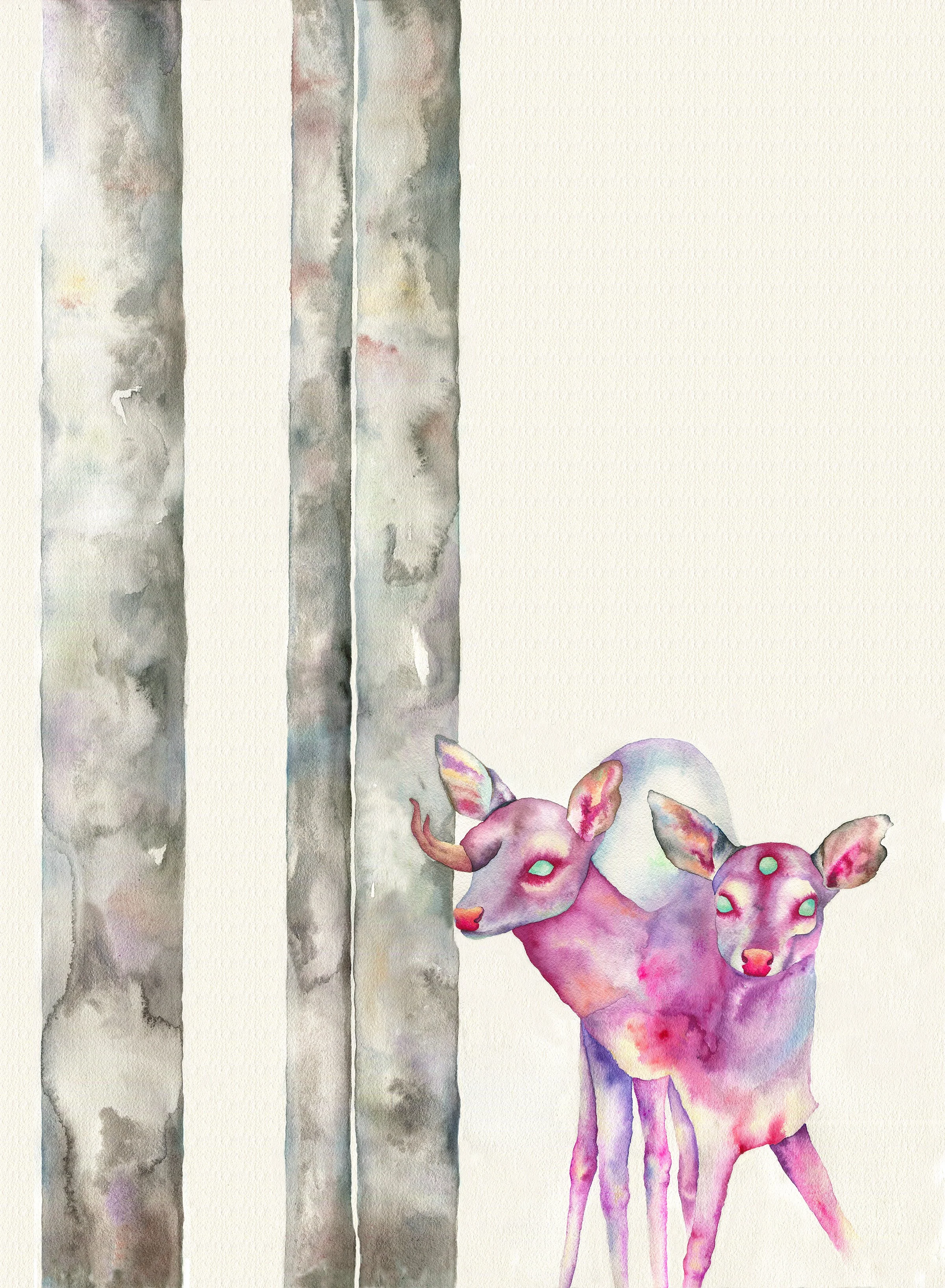 Agitated Angels: watercolor, ink, gouache, and colored pencil, 30 X 22 inches, 2016