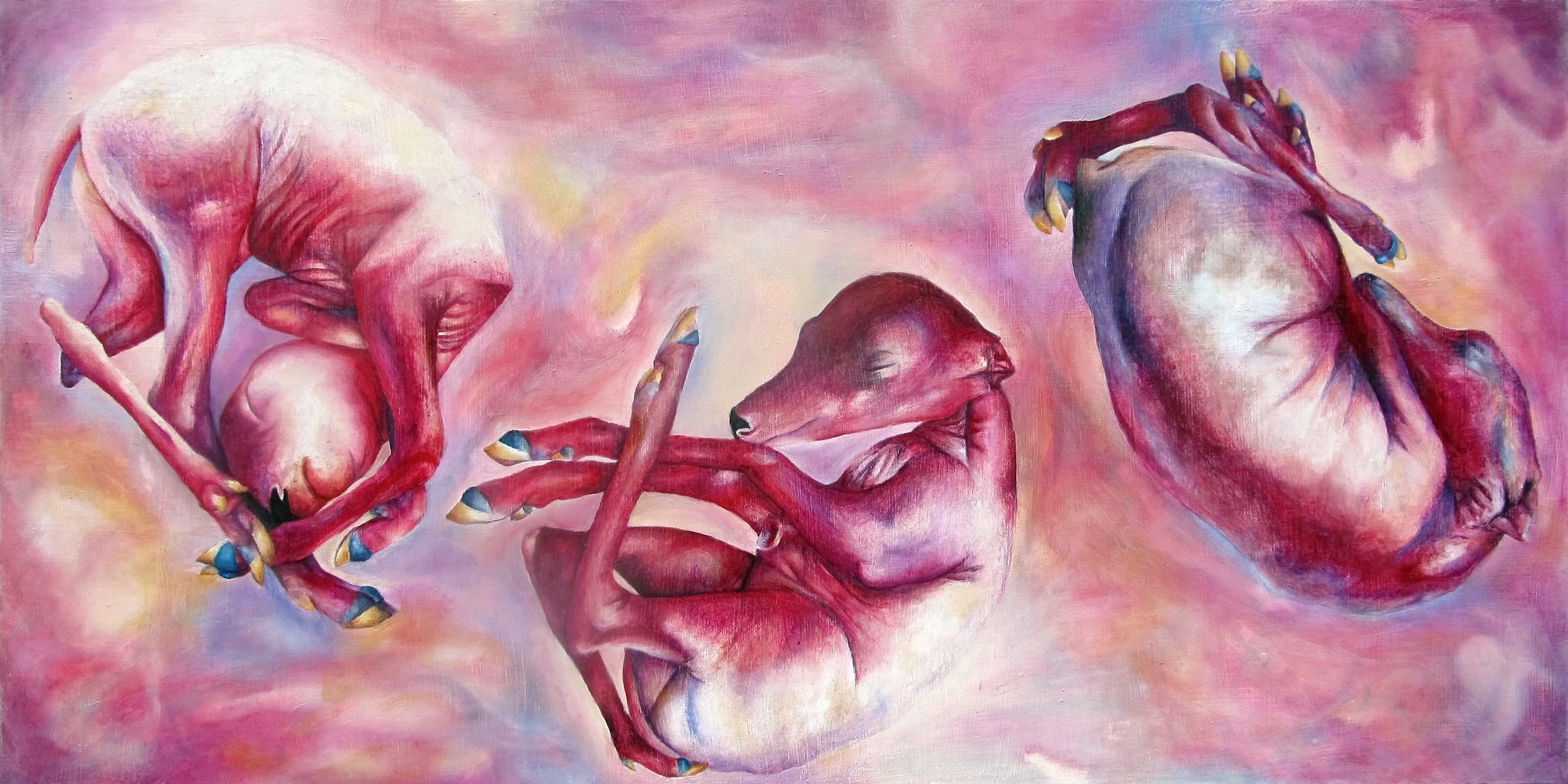 Deliver to Grievance; one hundred and twenty days: oil, gouache, and colored pencil on masonite, 12 X 24 inches