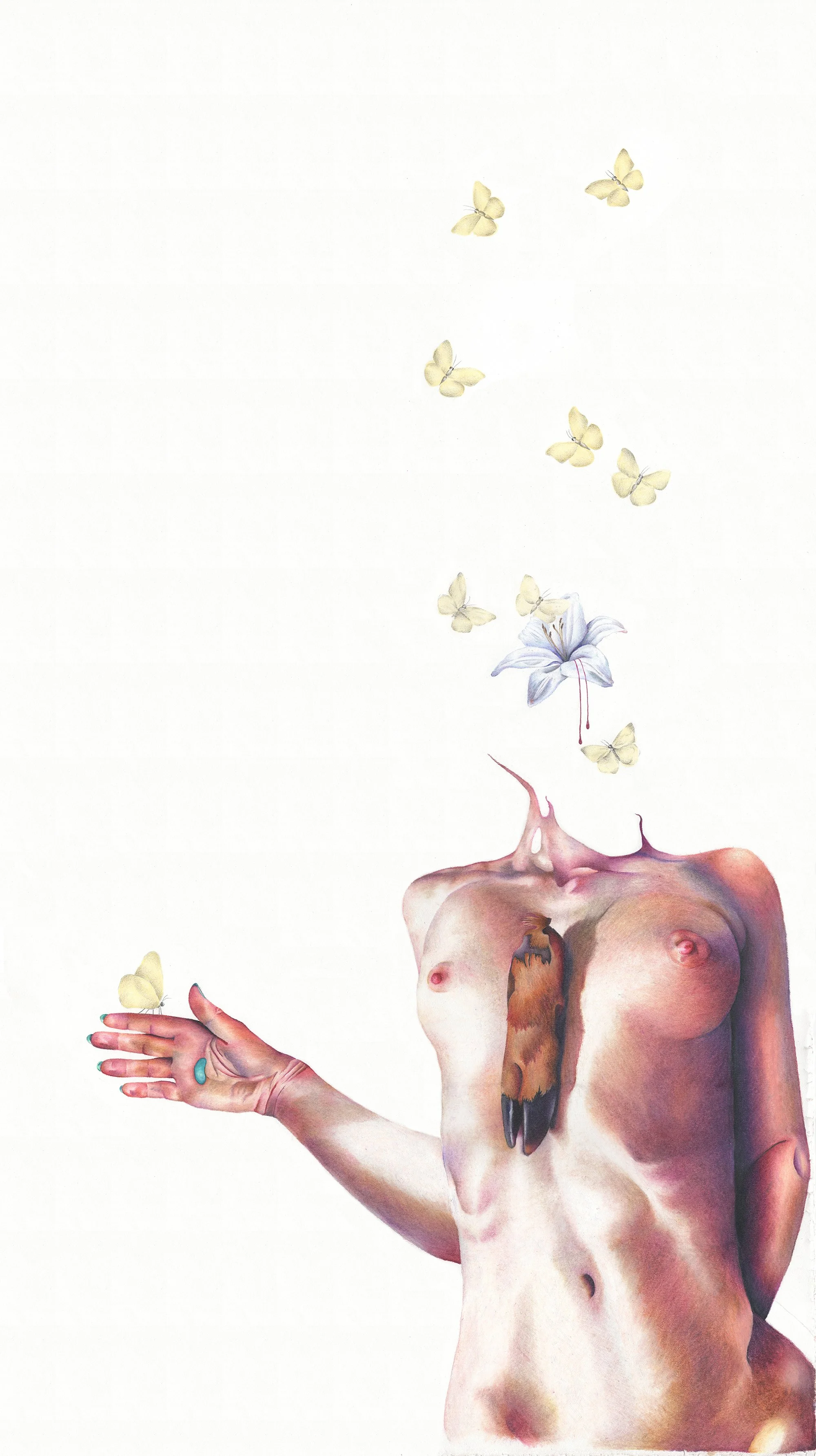 Young Love and Saint Dymphna: colored pencil, 37.25 X 20 inches, 2020