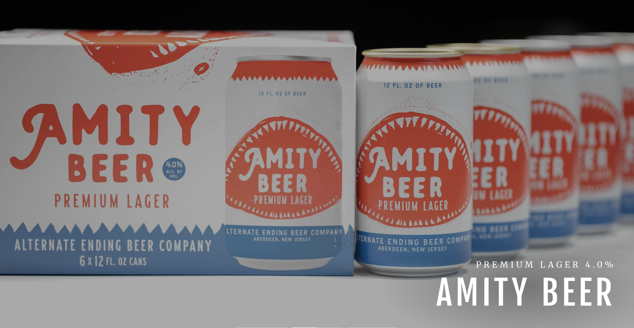 Alternate Ending Beer Co. craft beer packaging — brand and marketing direction by CCV Creative - Amity Beer Premium Lager