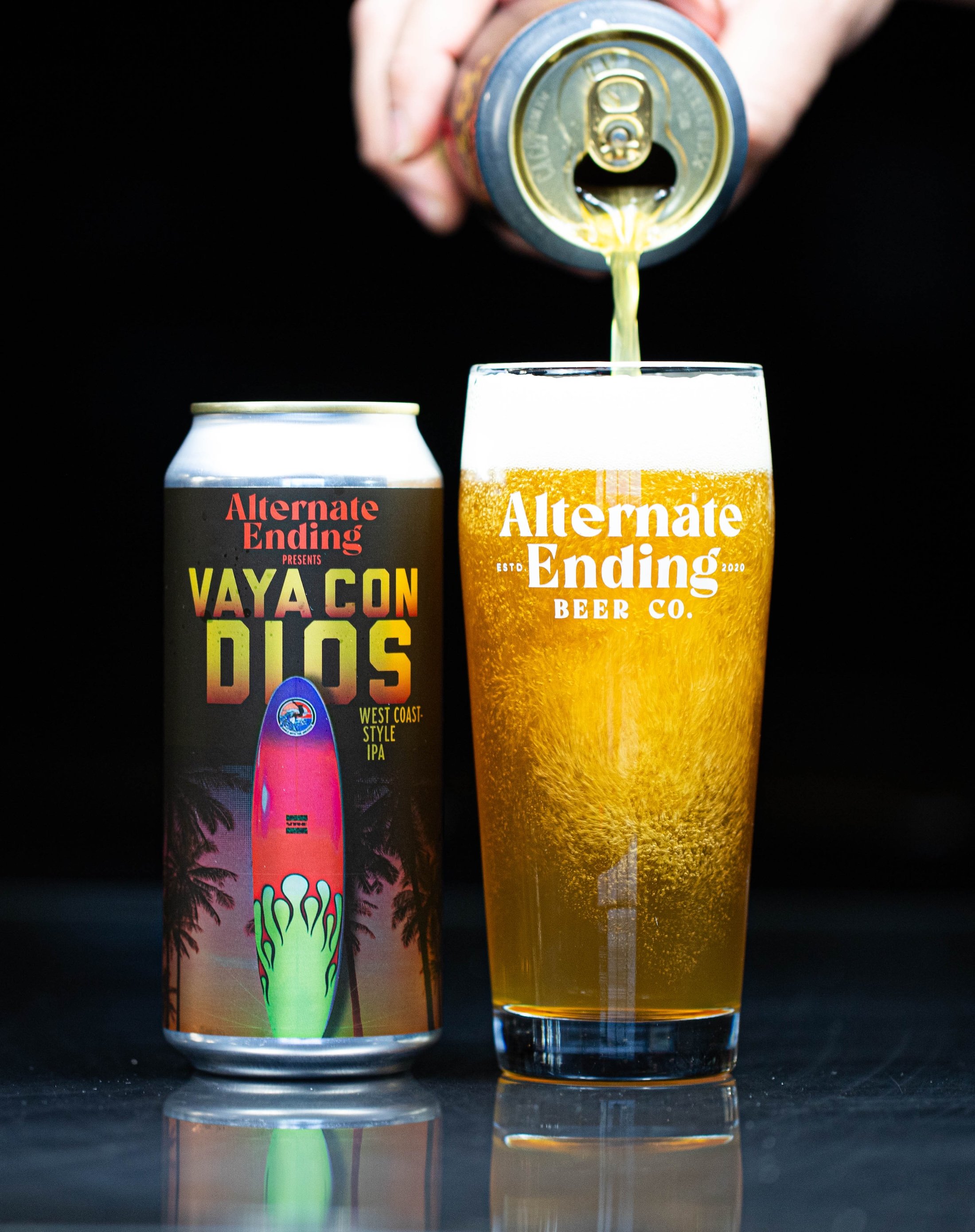 Alternate Ending Beer Co. Vaya Con Dios West Coast IPA — craft beer brand identity and Shopify store built by CCV Creative