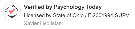 Psychology Today logo with text indicating professional verification, licensed by the State of Ohio, and authored by Xavier Heditsian. Licensed Professional Clinical Counselor serving individuals, couples, families, adults, teens, and elders