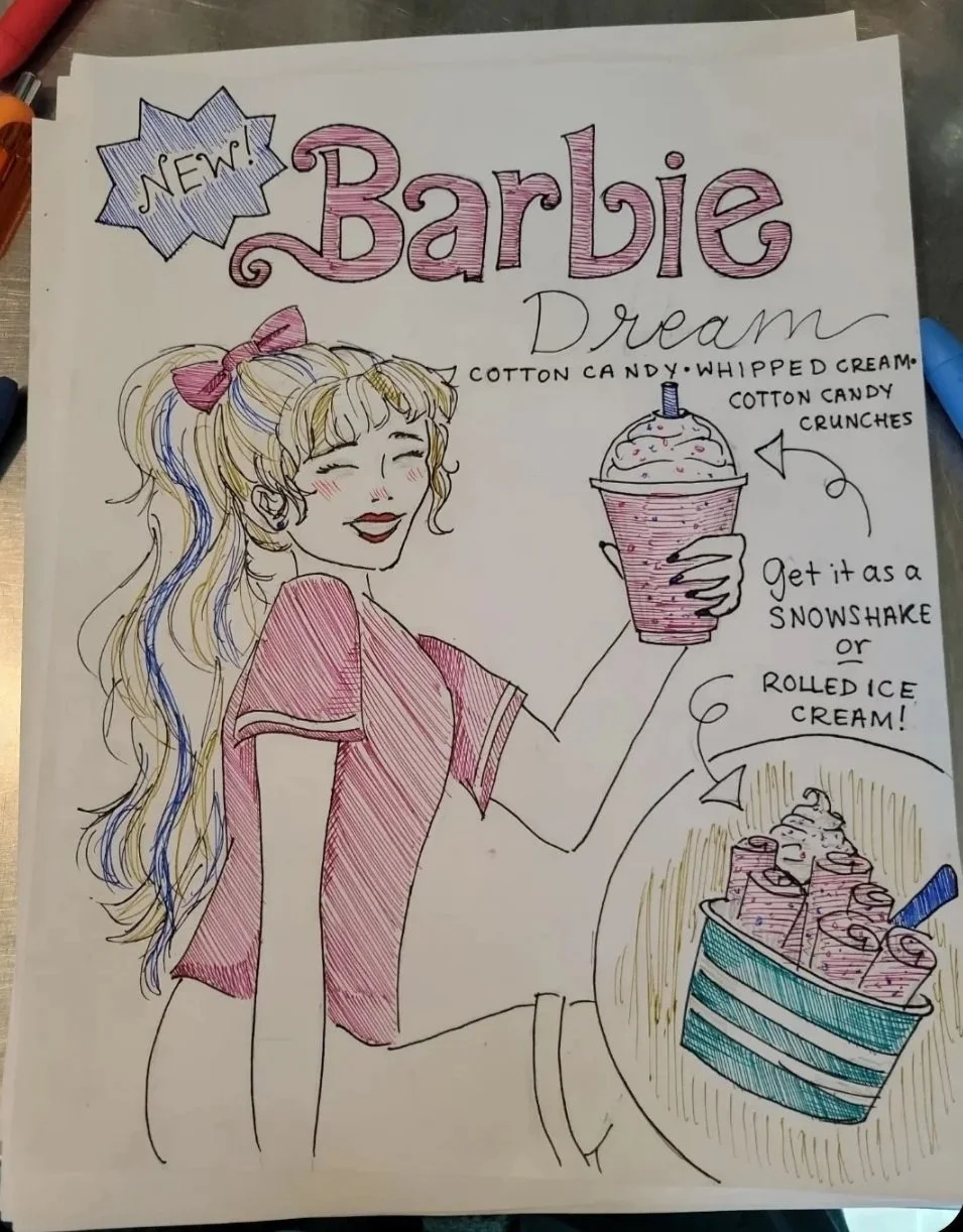 SUMMER ADVERTISEMENT FOR MY JOB AT A SHAVED ICE/ROLLED ICE CREAM BUSINESS.