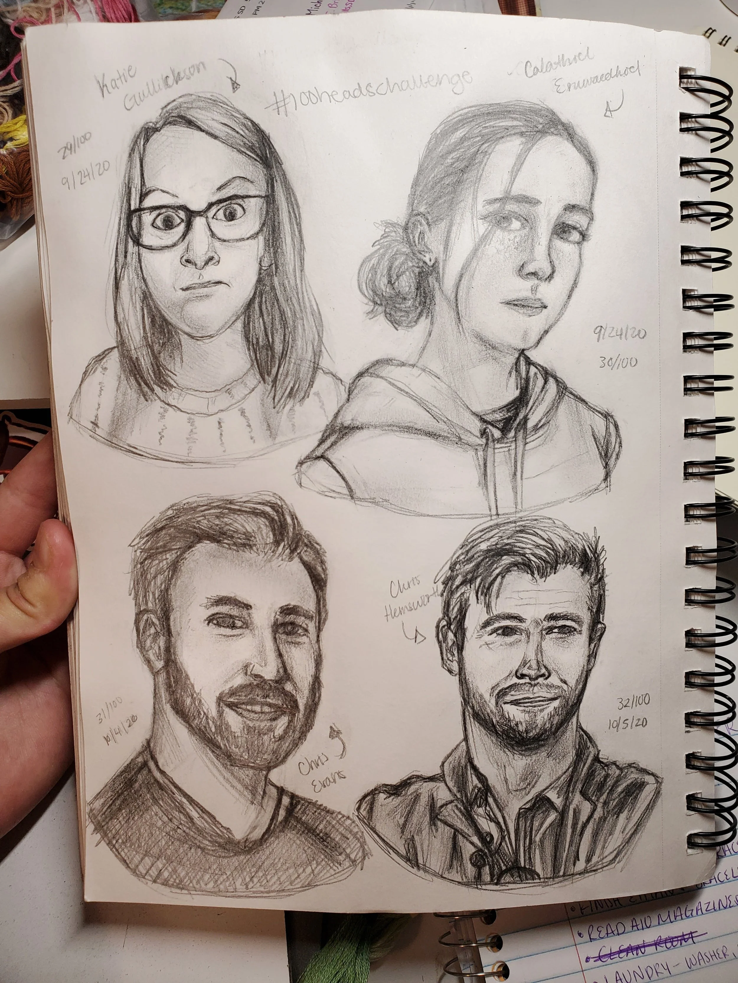 #100headschallenge 
Started - Jun 2020
Finished - Jun 2022

I found this challenge via Instagram and I thought it would help me with drawing faces, and it most definitely did! I am now more easily able to capture the likeness of a person, and have a 