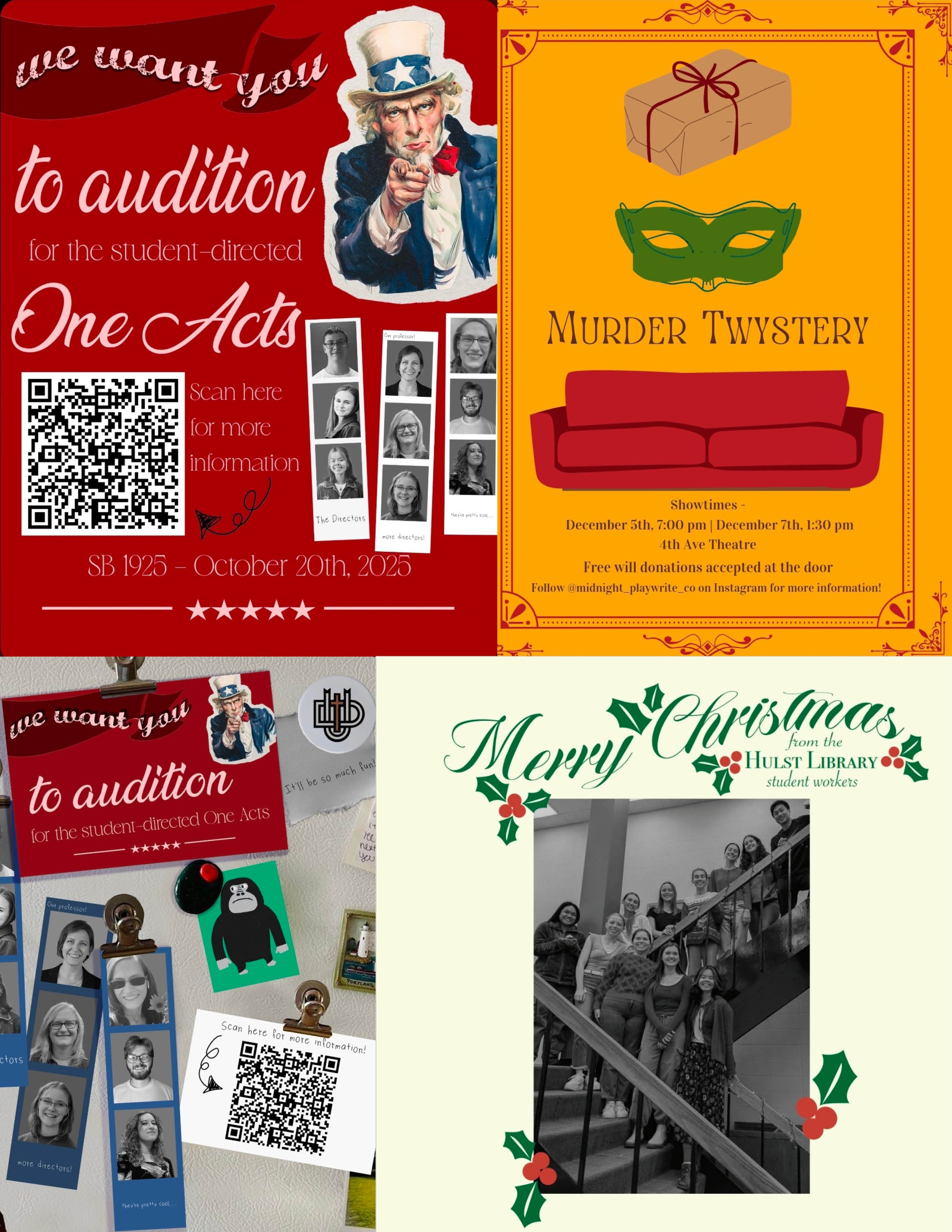 NOVEMBER 2024 - PRESENT: DURING MY TIME AT SCHOOL, I HAVE BEEN ASKED TO MAKE POSTERS FOR VARIOUS EVENTS HAPPENING AROUND CAMPUS.