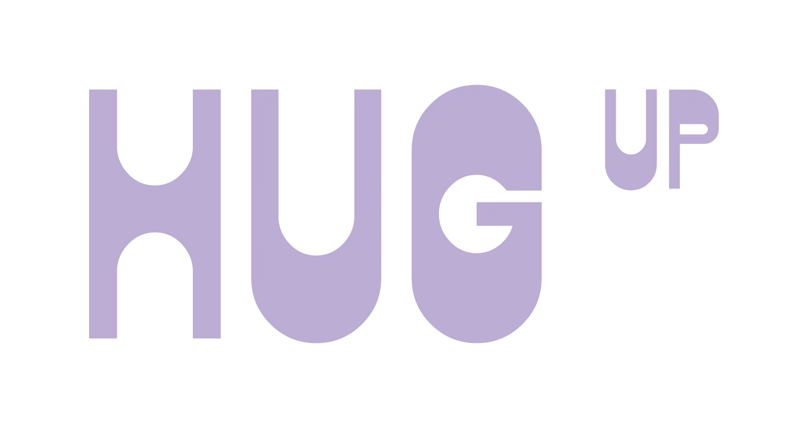 Texte en gros caractères violets avec les mots 'HUG UP' et 'HUG' en taille plus grande, le mot 'UP' en taille plus petite à côté.
