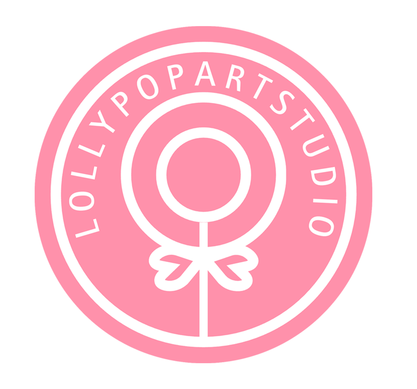 Logo rose avec une boule de coton entourée d'un cercle, entouré du texte 'Lillypopatra Studio'.