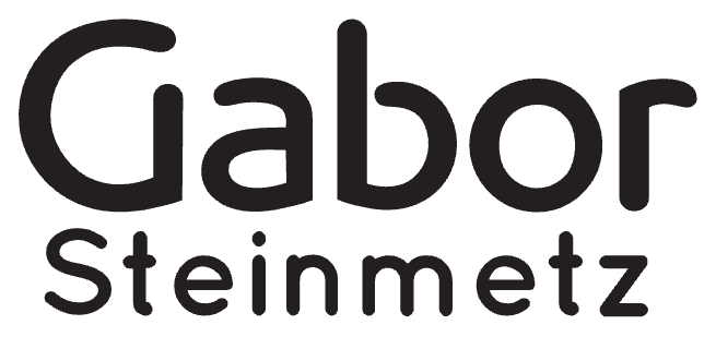 Logo avec le texte Gabor Steinmetz en noir.