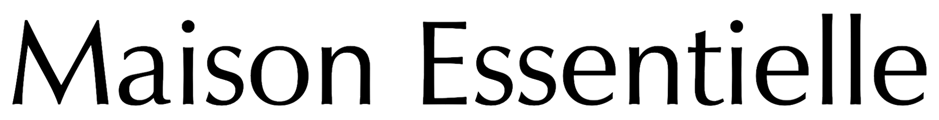 Logo avec le texte 'Maison Essentielle' en noir et blanc.