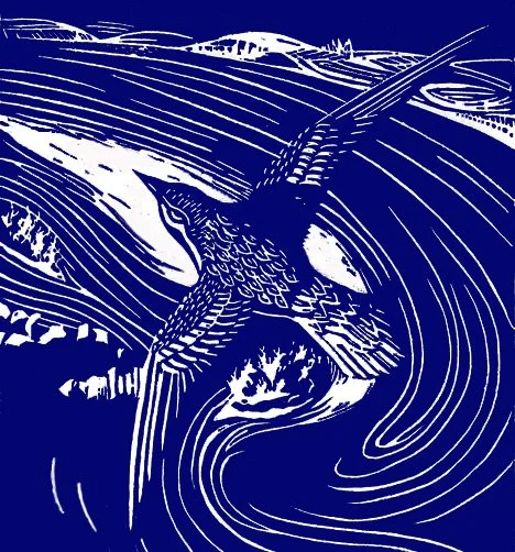"The Bird's Dream". Lino block print. 8 x 8" image on 10” x 10” paper. 