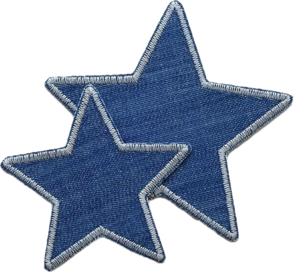 Two blue star patches with white stitched edges overlapping each other.