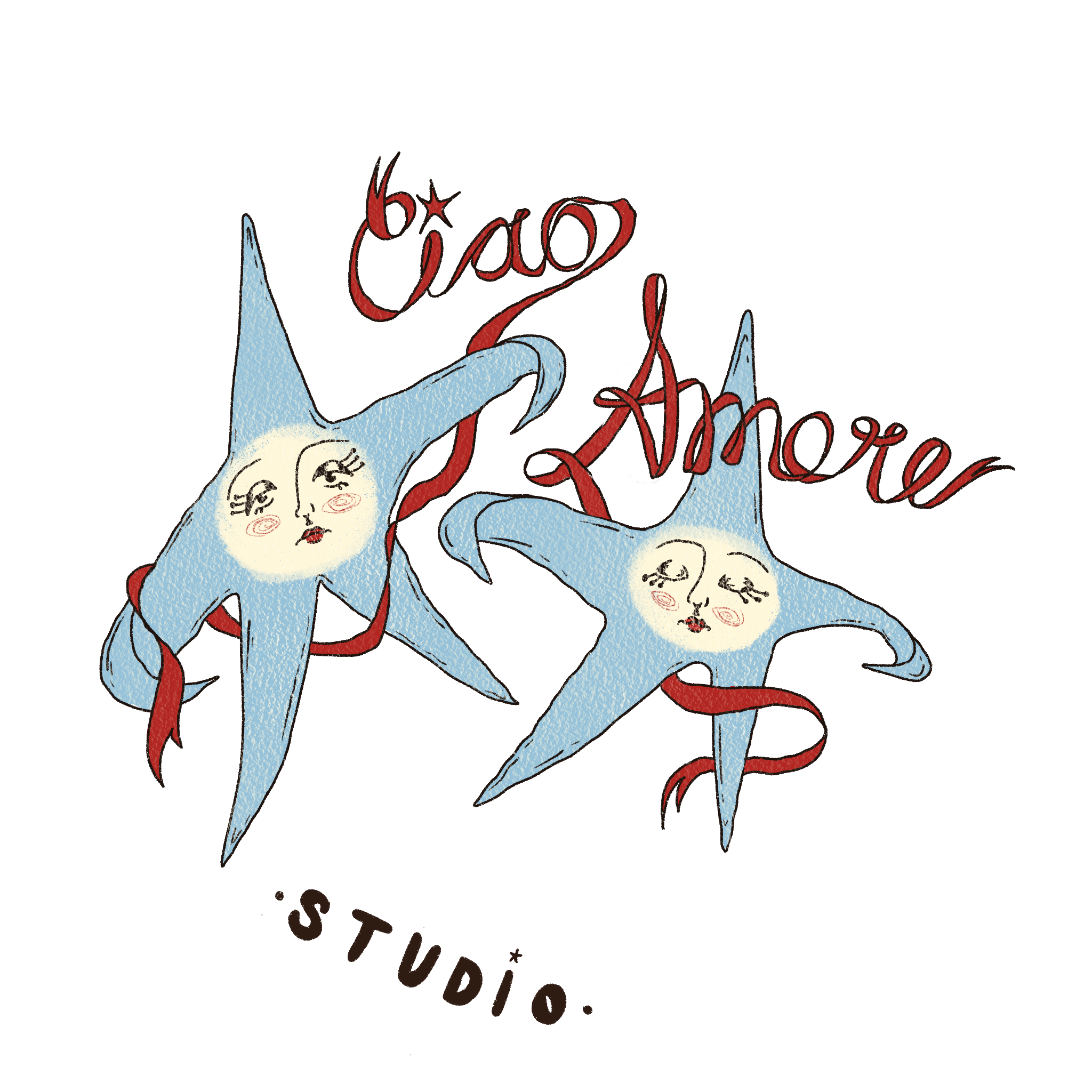 Two illustrated star-shaped characters with human faces and rosy cheeks hanging from a red string, with the phrase 'Star Magic' written in red above them.