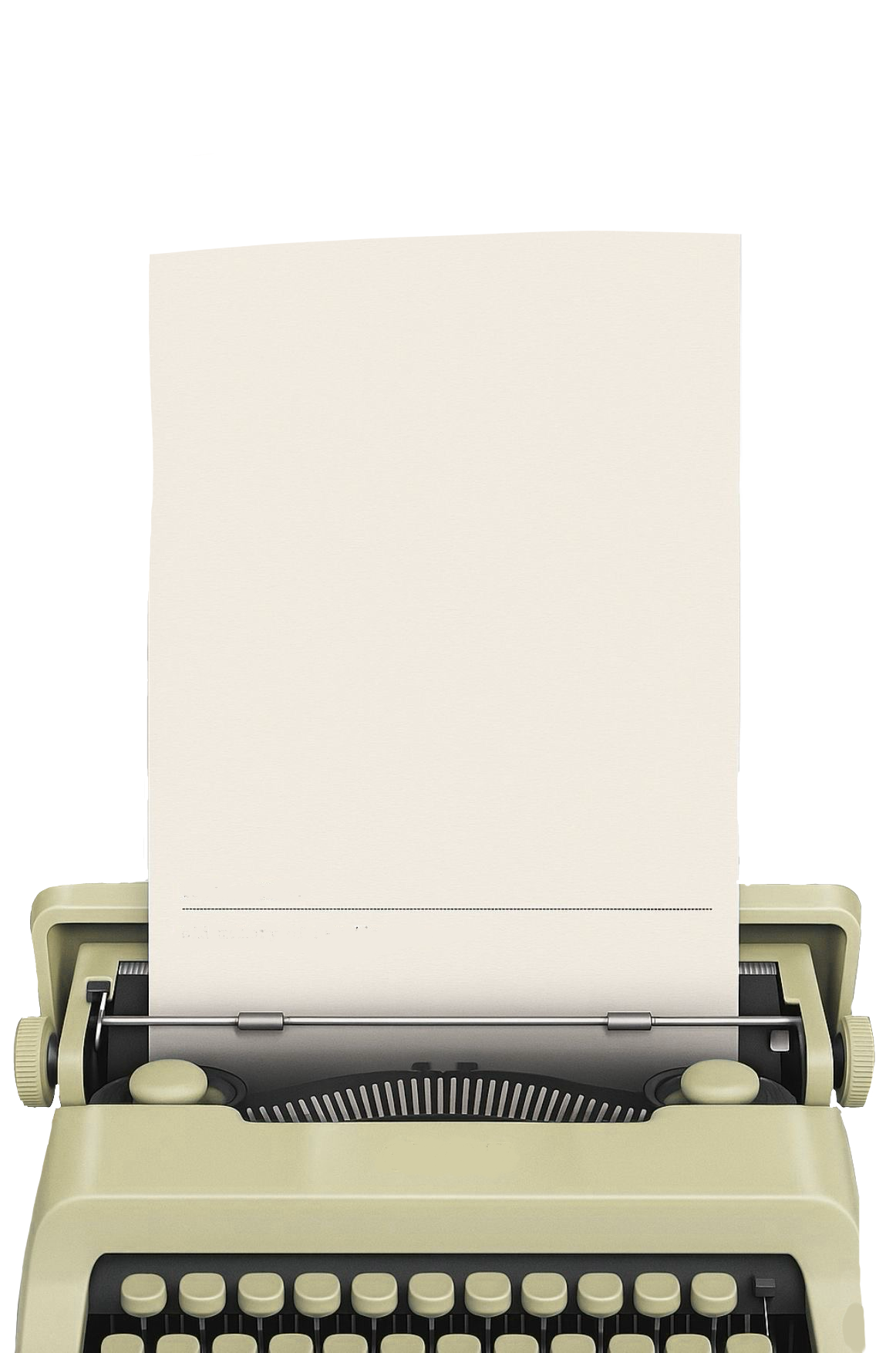A vintage beige typewriter with a blank sheet of paper inserted.
