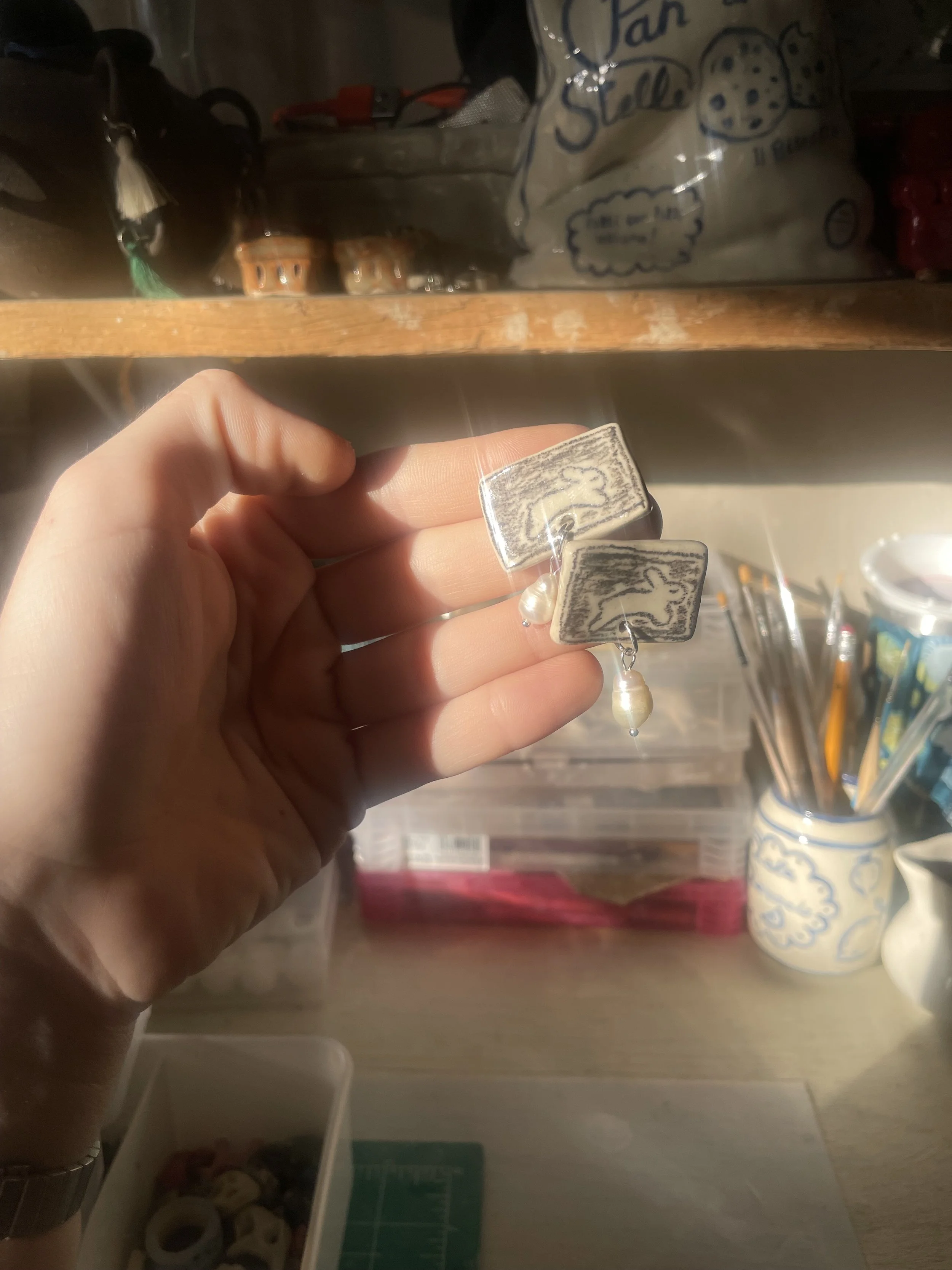 Ceramic Rabbit Earrings - Dreamy Bunny