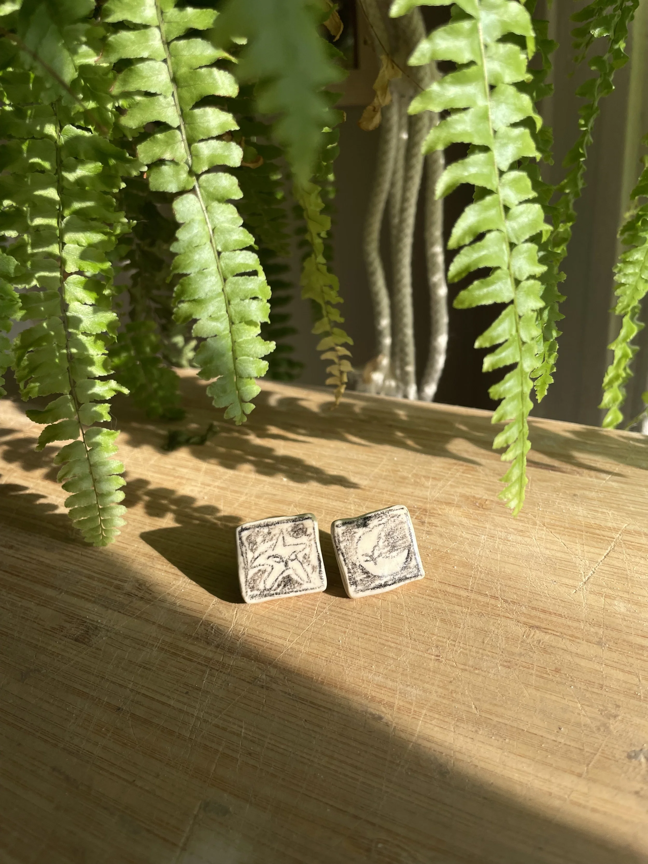 Moon&Star square earring