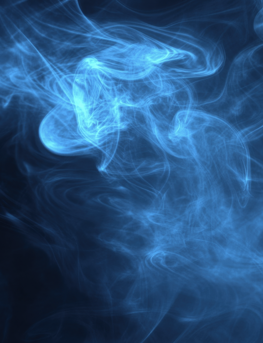 Blue swirling smoke or light patterns against a dark background.