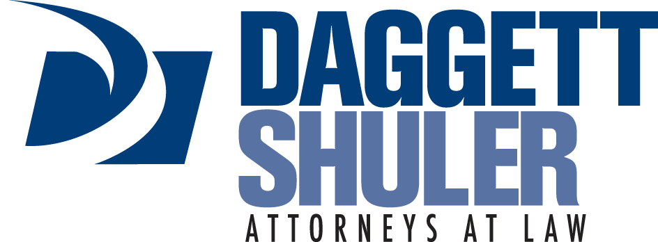Logo for Daggert Shuler Attorneys at Law, featuring a stylized blue D symbol and the firm name in bold navy blue and light blue text.