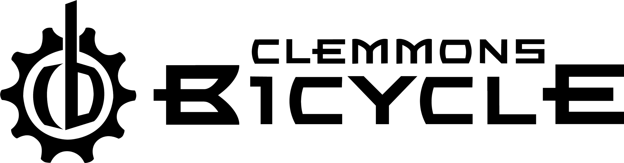 Logo for Clemmons Bicycle featuring a gear with a stylized "D" inside and text "Clemmons Bicycle".