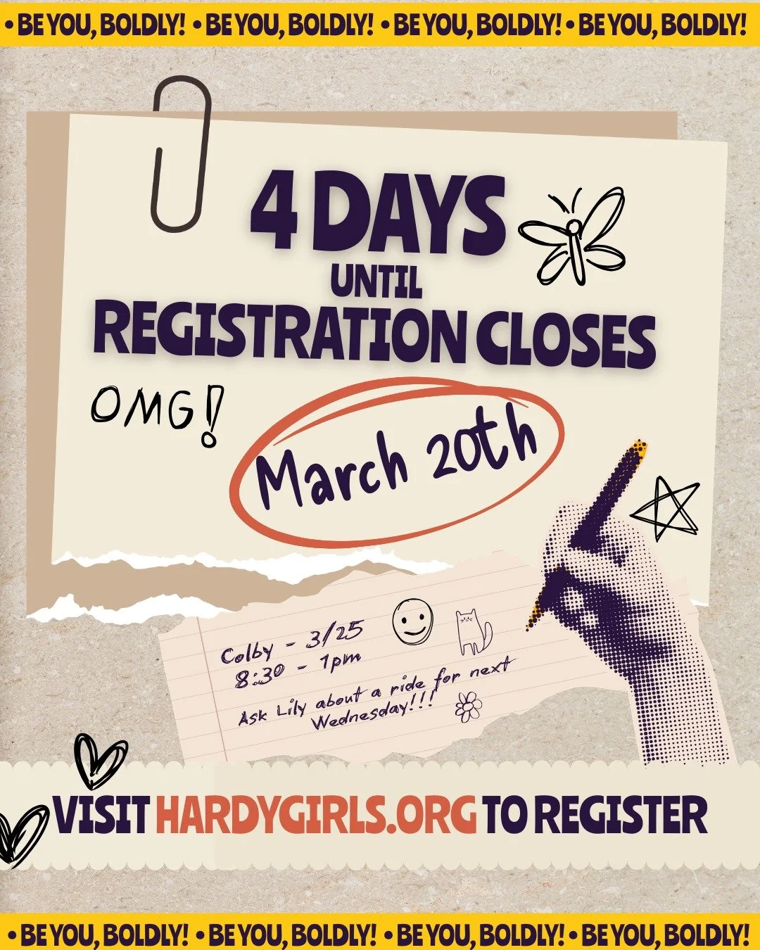 We&rsquo;re 4 days out! 🍀
Be You Boldly Conference still needs volunteers who believe in bold, progressive youth leadership. 

If that sounds like YOU and you want to show up for girls + gender‑expansive youth, this is your time to shine ✨ 

Sign up