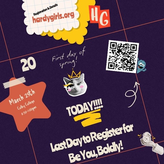 Today is the last day to register for Be You, Boldy!💥
Scholarships are available - no questions asked. 
Questions? Kathy@hardygirls.org
 #fab #youthactivism #lgbtq🌈